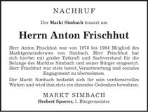 Traueranzeige Anton Frischhut