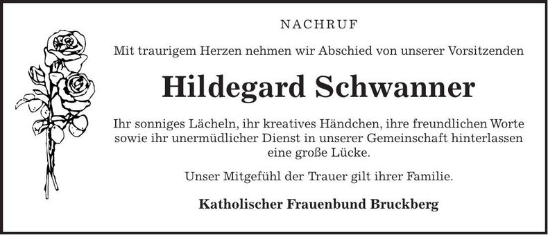 Traueranzeige Hildegard Schwanner