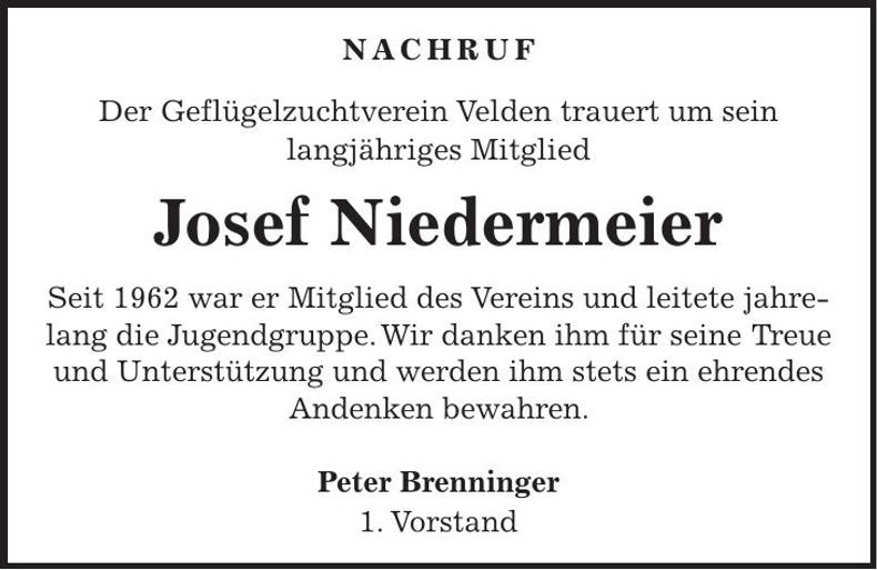 Traueranzeige Josef Niedermeier
