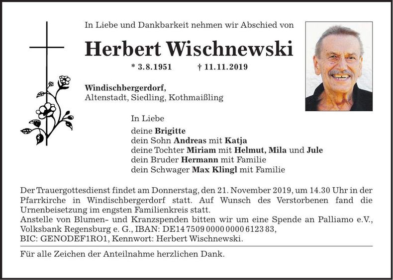 Traueranzeige Herbert Wischnewski