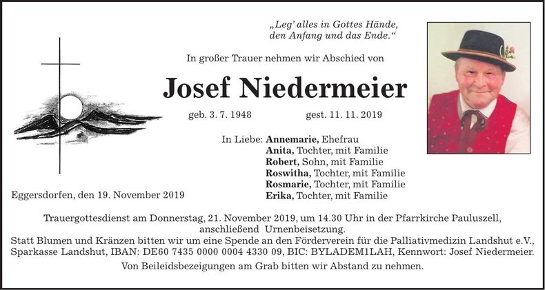 Traueranzeige Josef Niedermeier