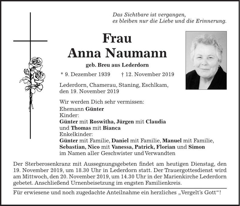 Traueranzeige Anna Naumann