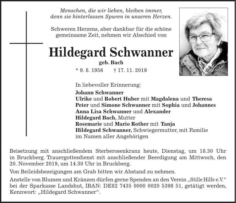 Traueranzeige Hildegard Schwanner