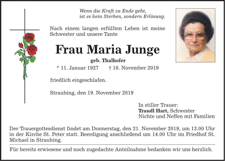 Traueranzeige Maria Lange