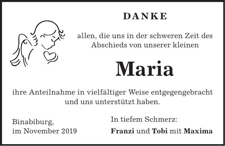 Traueranzeige Maria Hartmann