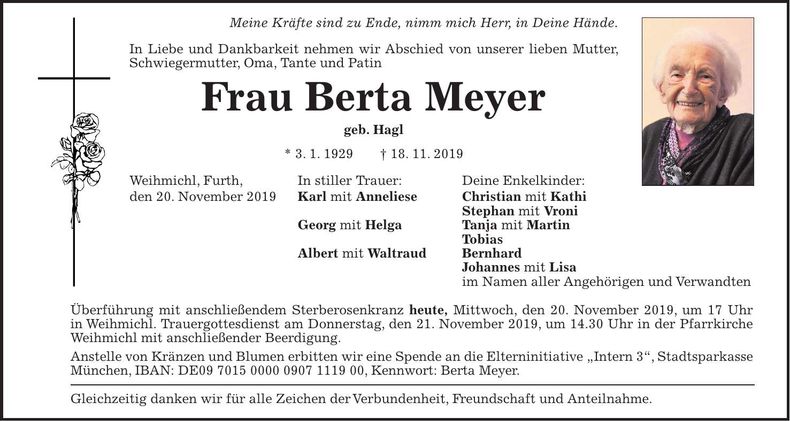 Traueranzeige Berta Meyer