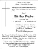 Traueranzeige Günther Fiedler