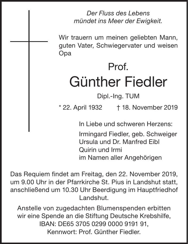 Traueranzeige Günther Fiedler