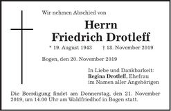 Traueranzeige Friedrich Drotleff
