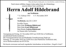 Traueranzeige Adolf Hildebrand