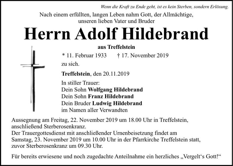 Traueranzeige Adolf Hildebrand
