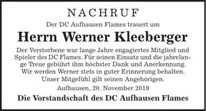 Traueranzeige Werner Kleeberger