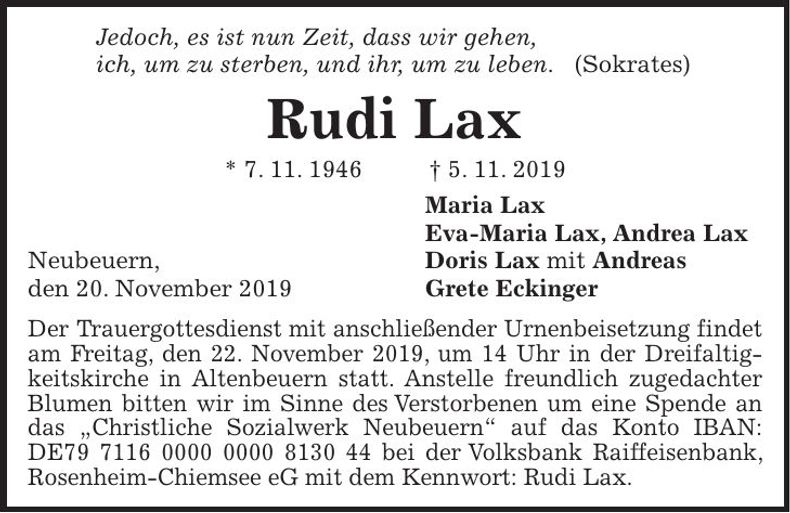 Traueranzeige Rudi Lax
