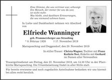 Traueranzeige Elfriede Wanninger