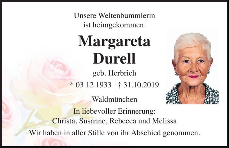 Traueranzeige Margareta Durell