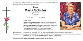 Traueranzeige Maria Schuler