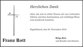 Traueranzeige Franz Rott