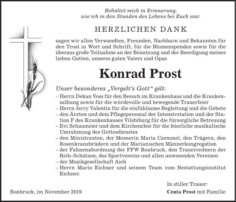Traueranzeige Konrad Prost