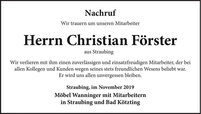 Traueranzeige Christian Förster