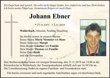 Traueranzeige Johann Ebner