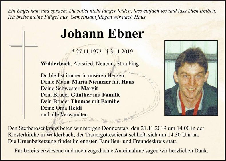 Traueranzeige Johann Ebner