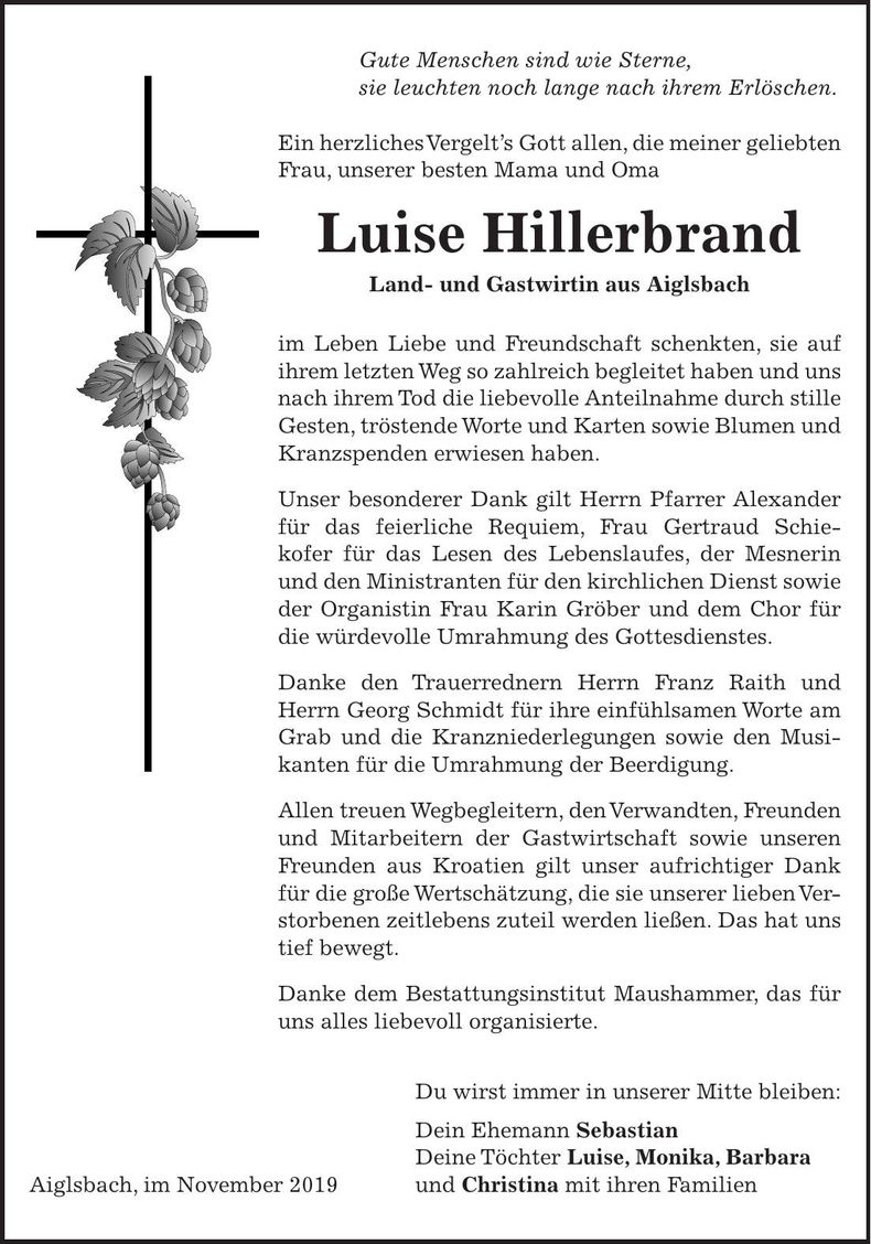 Traueranzeige Luise Hillerbrand