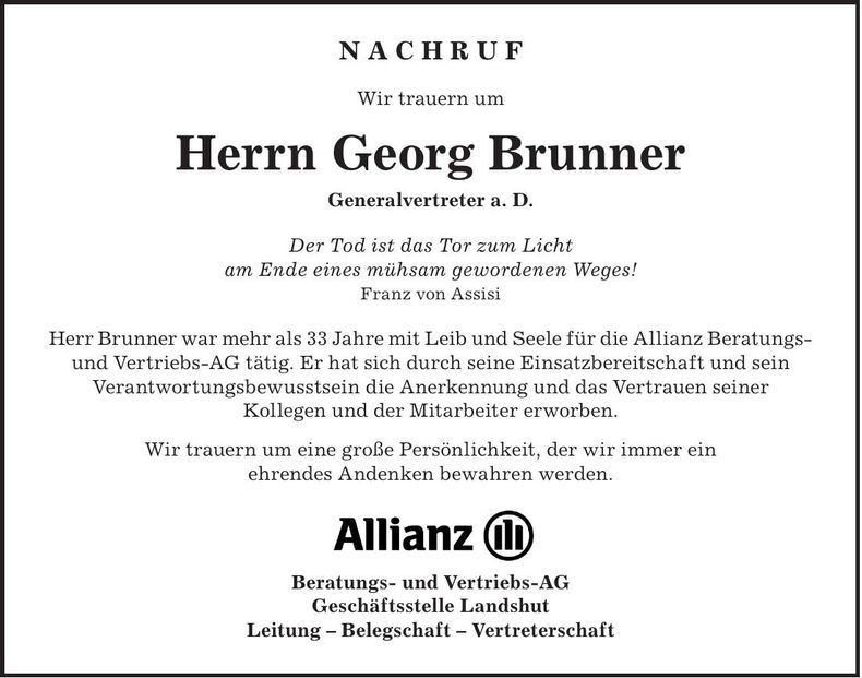 Traueranzeige Georg Brunner
