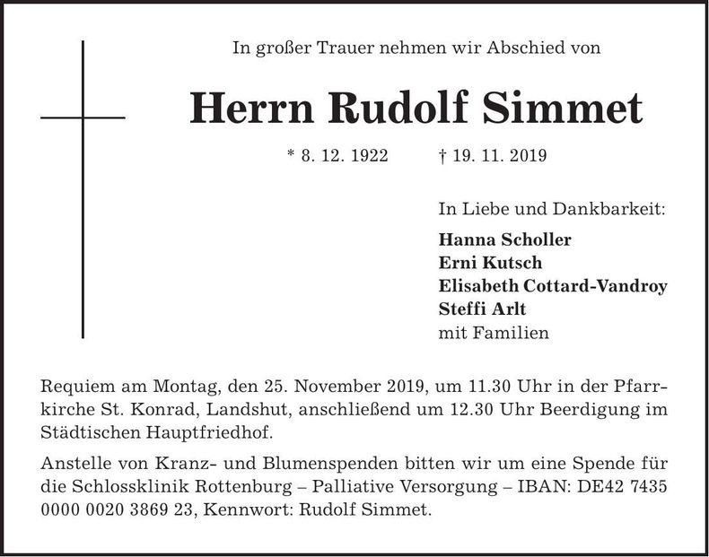 Traueranzeige Rudolf Simmet