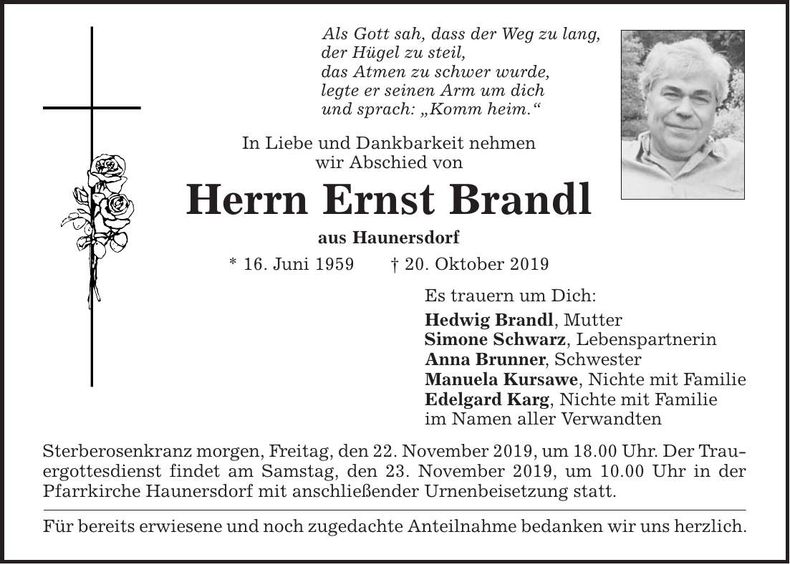 Traueranzeige Ernst Brandl