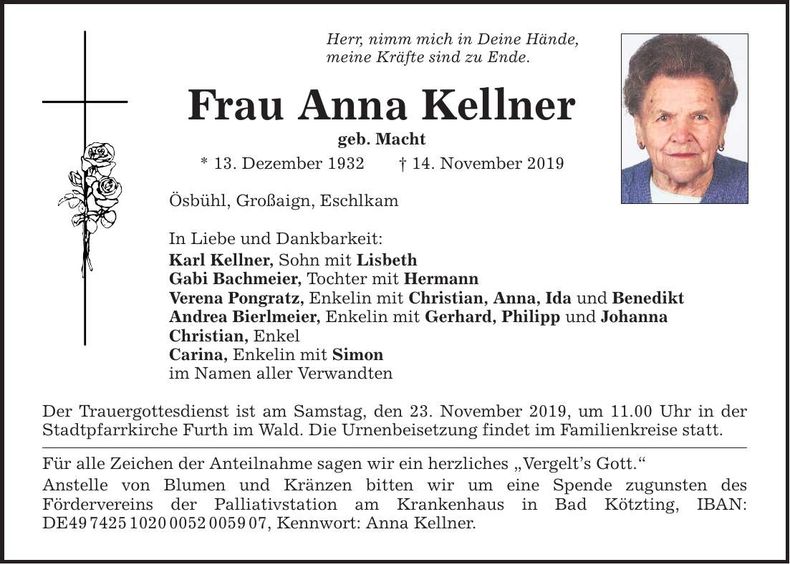 Traueranzeige Anna Kellner