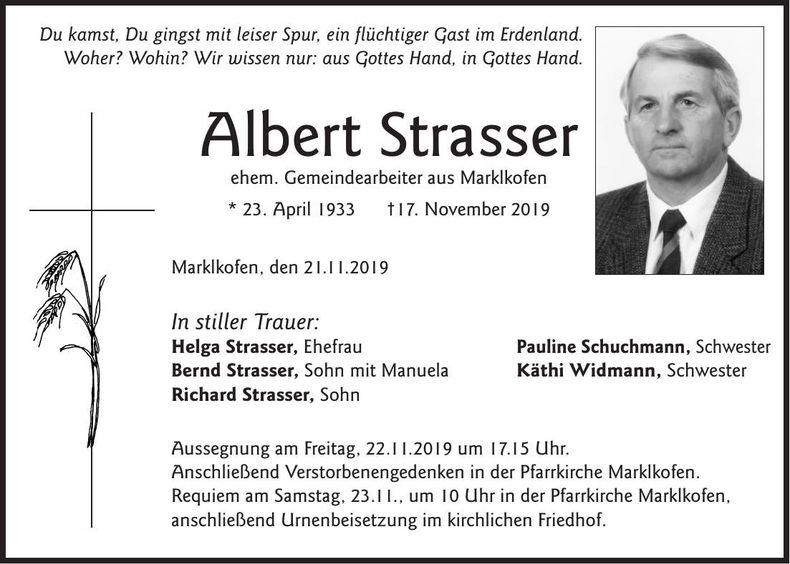 Traueranzeige Albert Strasser