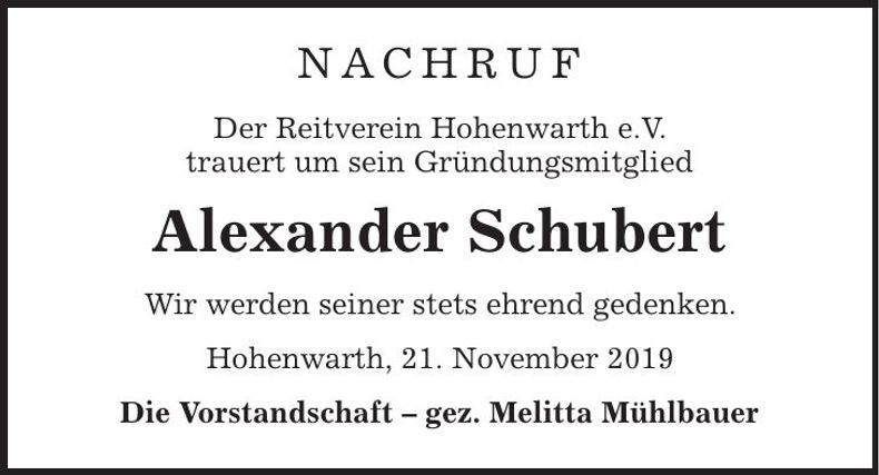 Traueranzeige Alexander Schubert