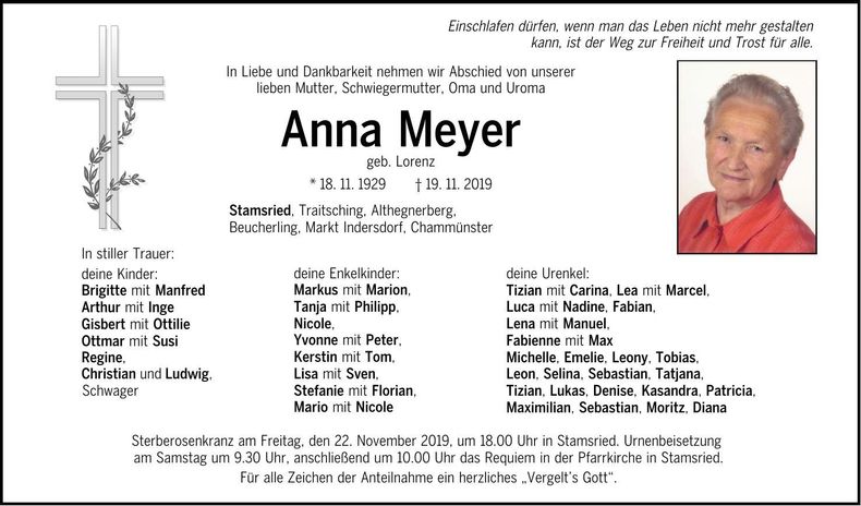 Traueranzeige Anna Meyer