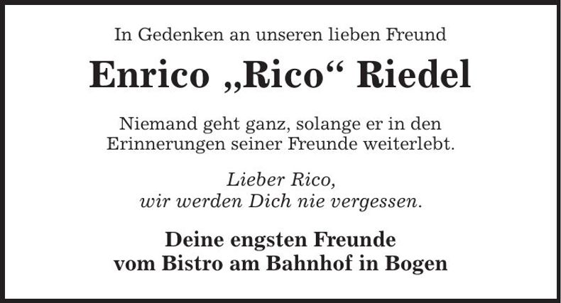 Traueranzeige Enrico Riedel