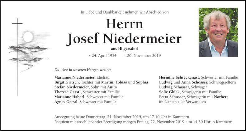 Traueranzeige Josef Niedermeier
