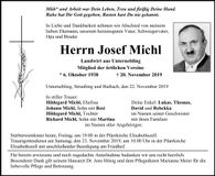 Traueranzeige Josef Michl