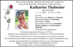 Traueranzeige Katharina Thalmaier