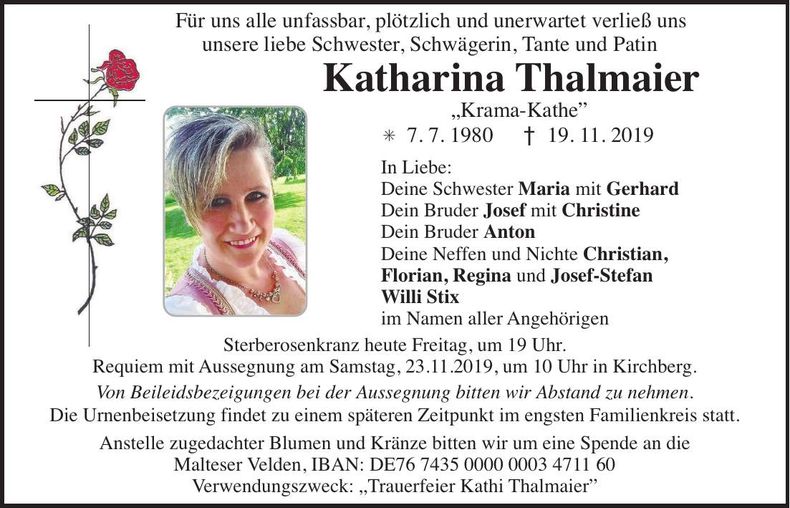 Traueranzeige Katharina Thalmaier