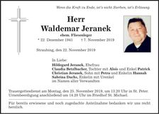 Traueranzeige Waldemar Jeranek