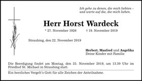 Traueranzeige Horst Wardeck