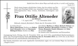 Traueranzeige Ottilie Alteneder