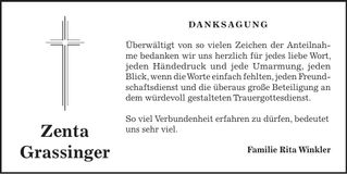 Traueranzeige Zenta Grassinger