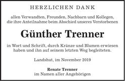 Traueranzeige Günther Trenner