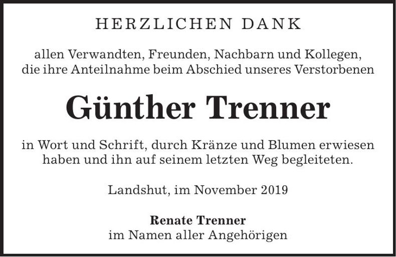 Traueranzeige Günther Trenner