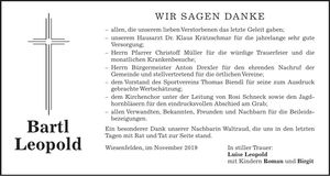 Traueranzeige Bartl Leopold