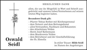 Traueranzeige Oswald Seidl
