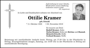 Traueranzeige Ottilie Kramer