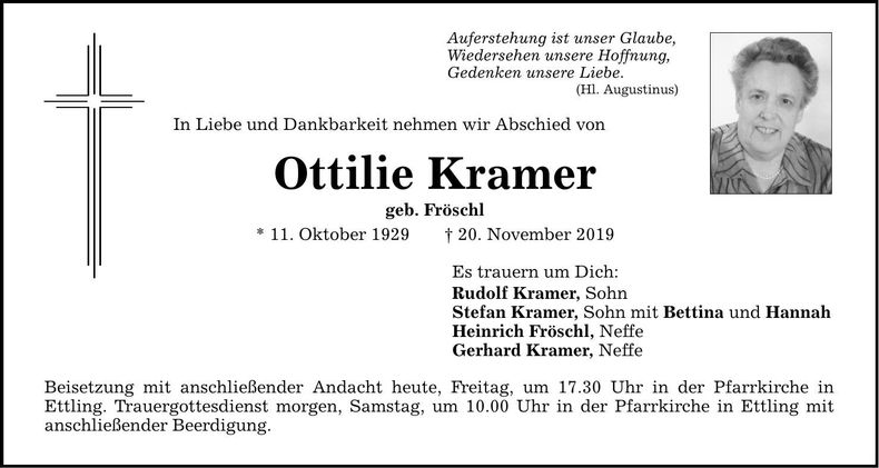 Traueranzeige Ottilie Kramer
