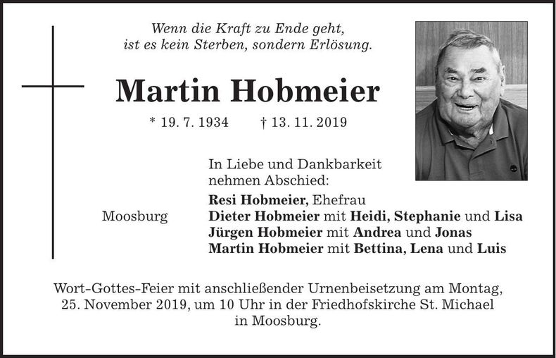 Traueranzeige Martin Hobmeier
