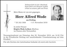 Traueranzeige Alfred Wode